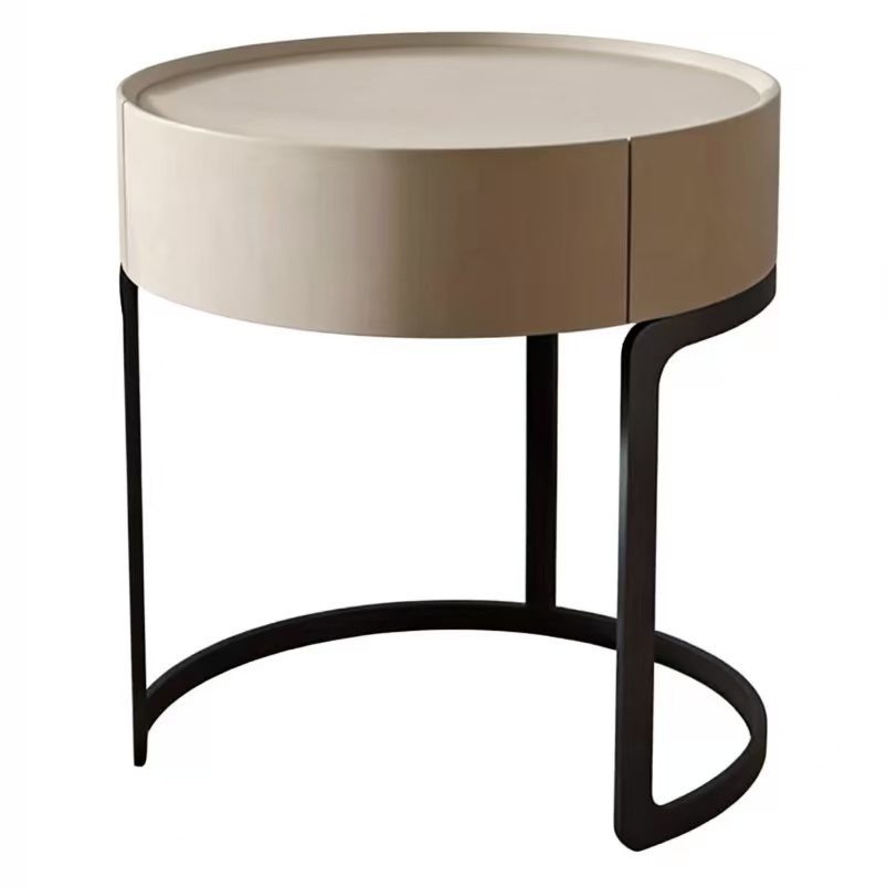 Curved countertop+metal bracket: the structural aesthetics of modern bedside tables