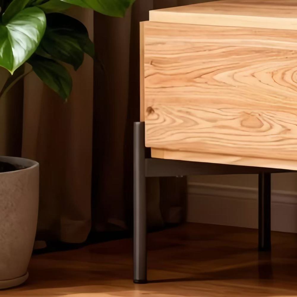 Practical bedside table in the bedroom: a combination of single drawer design and stable metal legs