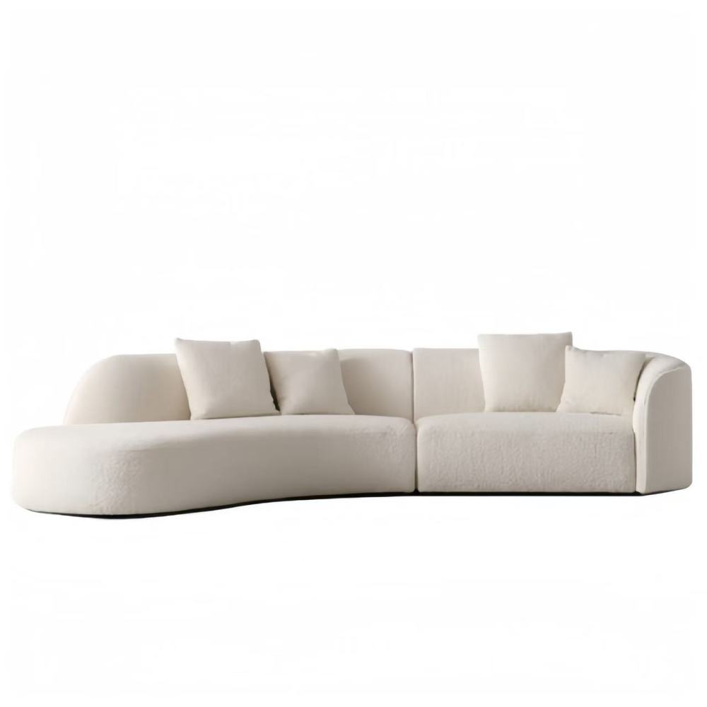 Curved fabric sofa: a gentle corner of modern minimalist living room