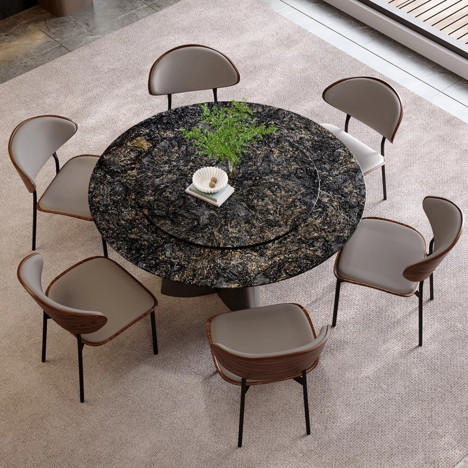 Circular countertop and black columnar base: the structural aesthetics ...