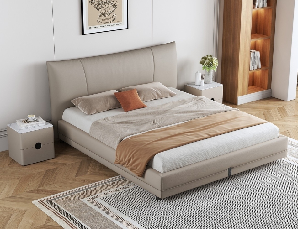 Mibai soft bag leather bed: Italian minimalist master bedroom space