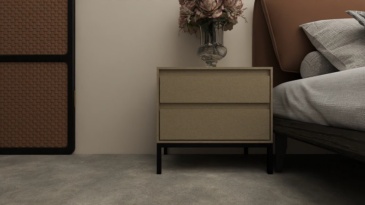 Italian minimalist khaki double drawer bedside table