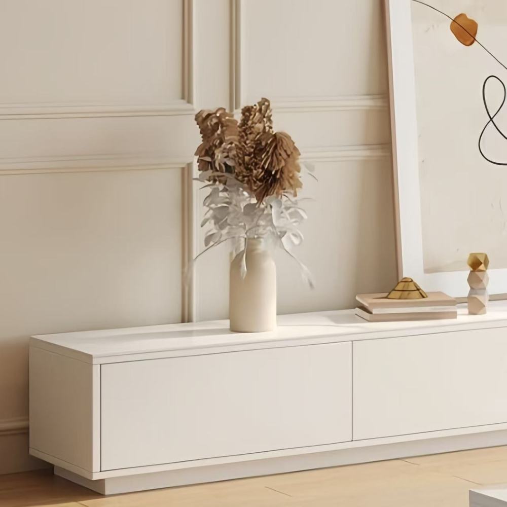 Cream Wind Rock Panel TV Cabinet: A Gentle Encounter of Minimalist Lines and Artistic Decoration
