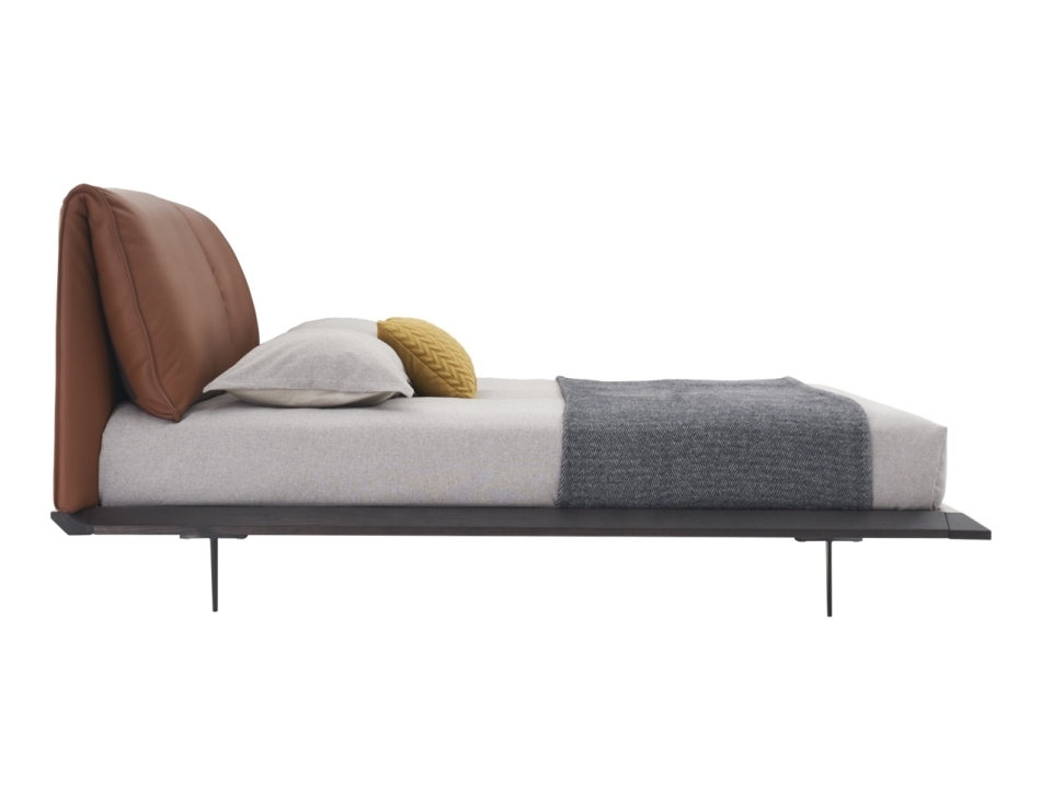 Brown soft pack double bed: gentle collision of gray bedding and warm toned backrest