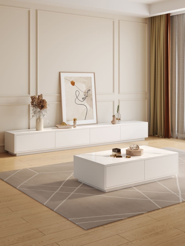 Cream Wind Rock Panel TV Cabinet: A Gentle Encounter of Minimalist Lines and Artistic Decoration