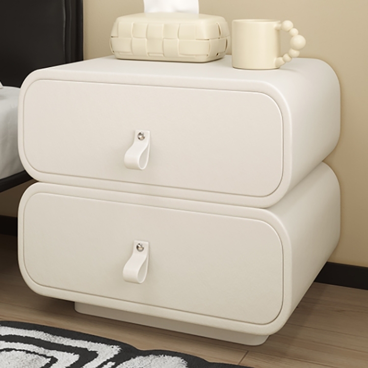 Modern minimalist bedside table: double drawer design, light luxury feeling fully pulled up