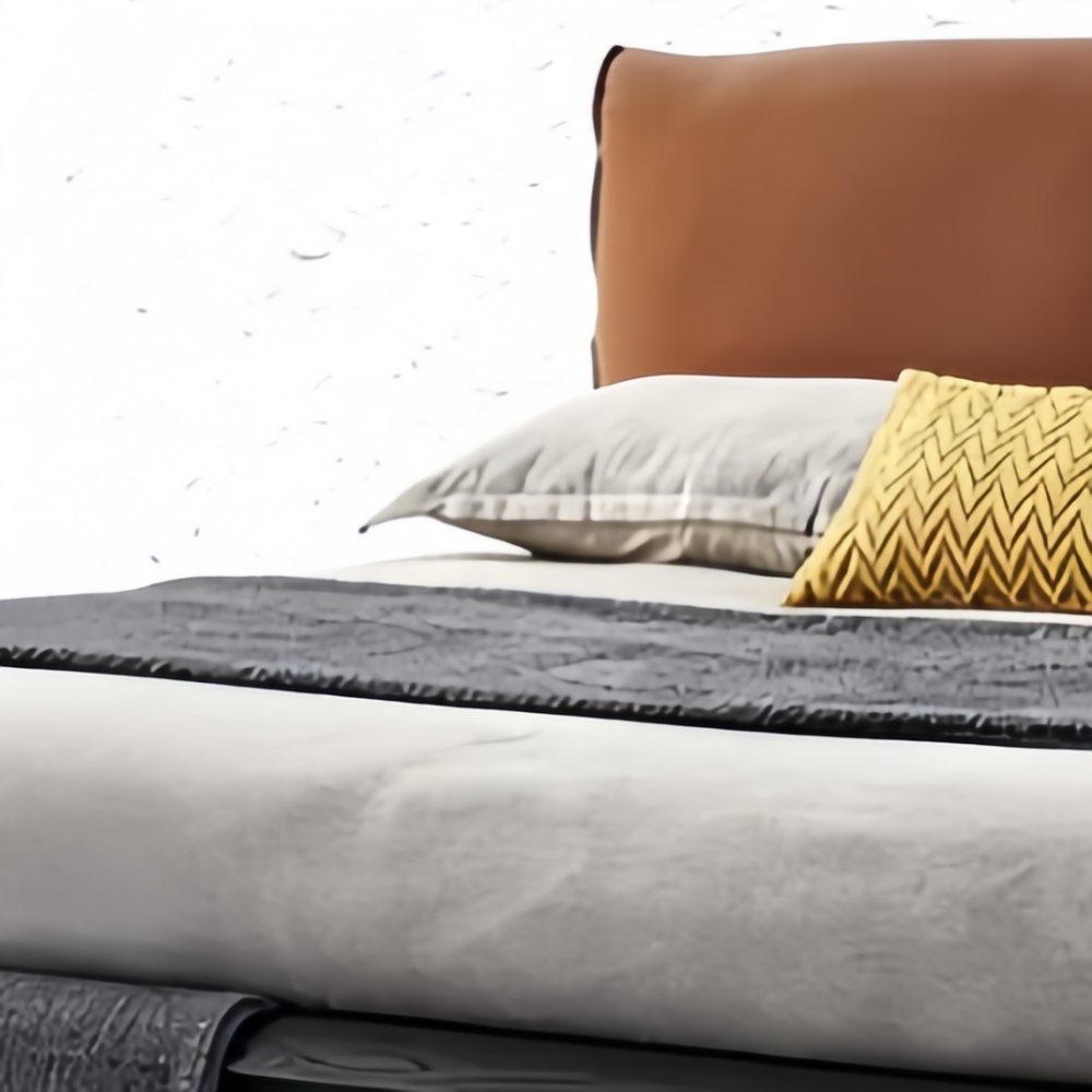 Brown soft pack double bed: gentle collision of gray bedding and warm toned backrest