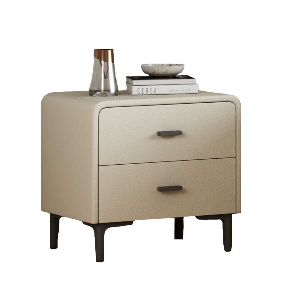 Bedroom storage aesthetics: practicality and elegance of double drawer leather bedside table
