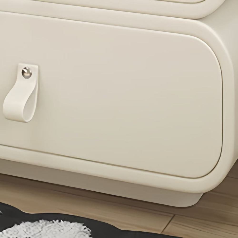 Modern minimalist bedside table: double drawer design, light luxury feeling fully pulled up