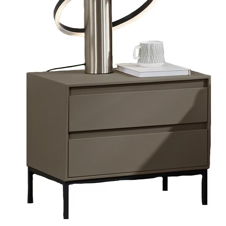 Italian minimalist khaki double drawer bedside table