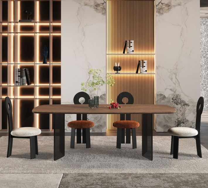 Designer style rock dining table: a combination of antique style dining tables and chairs