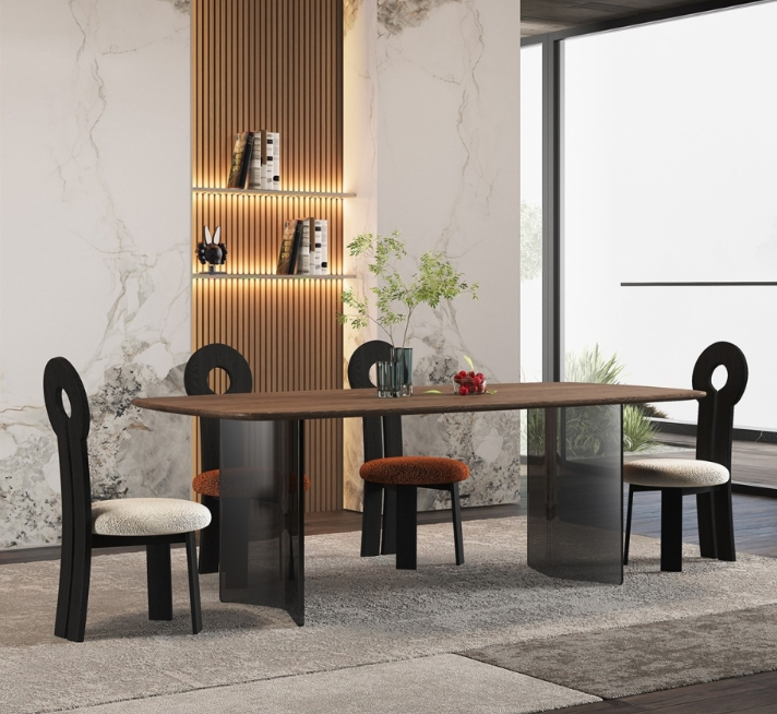 Designer style rock dining table: a combination of antique style dining tables and chairs