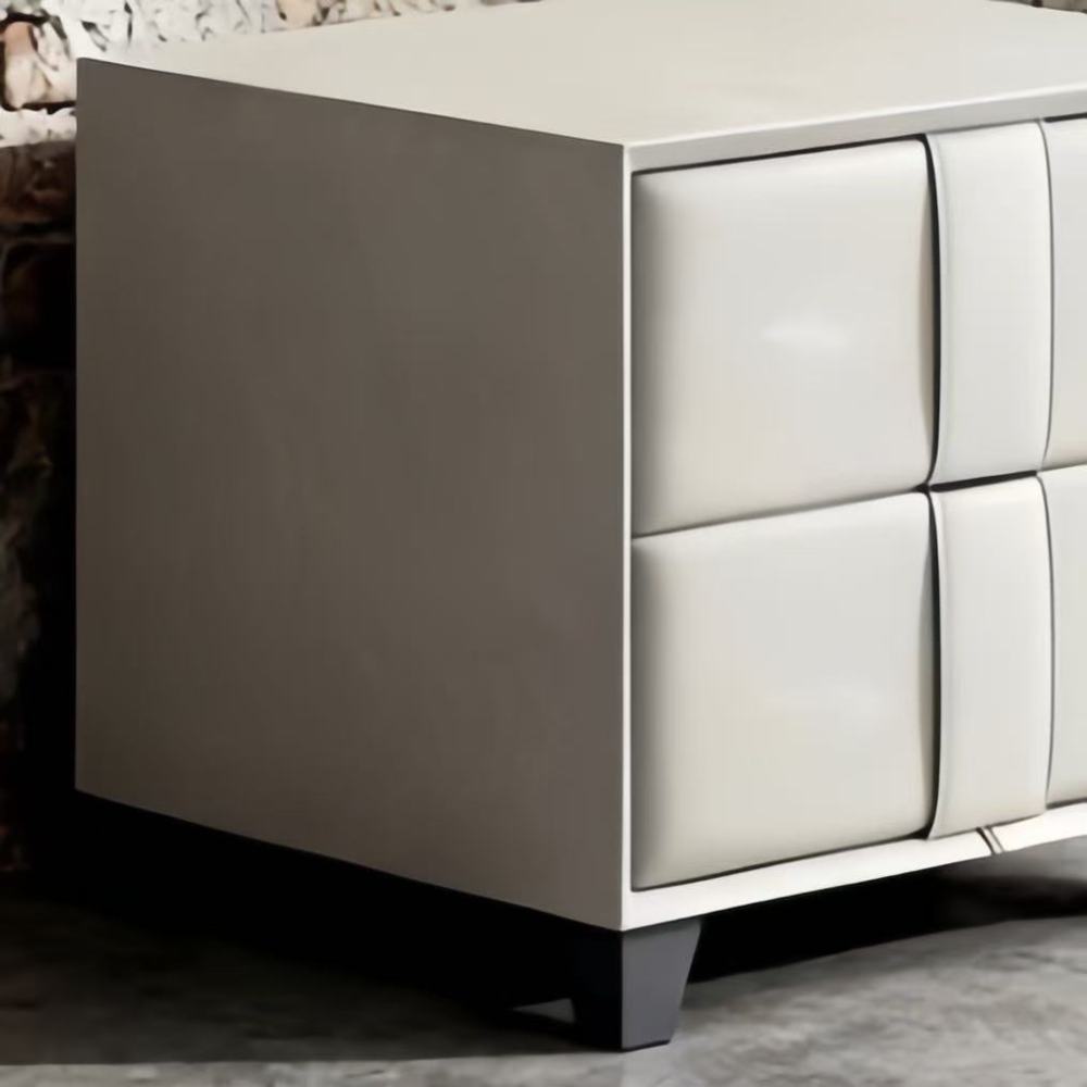 Minimalist double drawer bedside cabinet: collision of leather soft package and solid wood frame