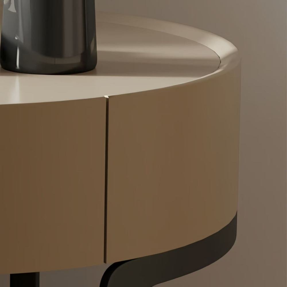 Light gray curved bedside table: a gentle embellishment of minimalist space