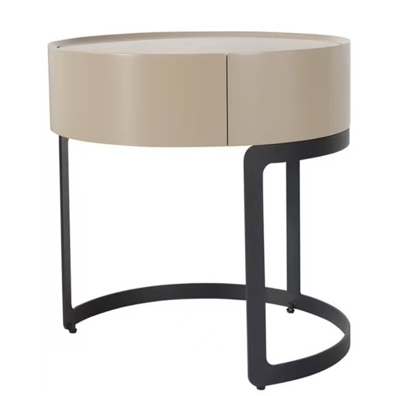 Light gray curved bedside table: a gentle embellishment of minimalist space