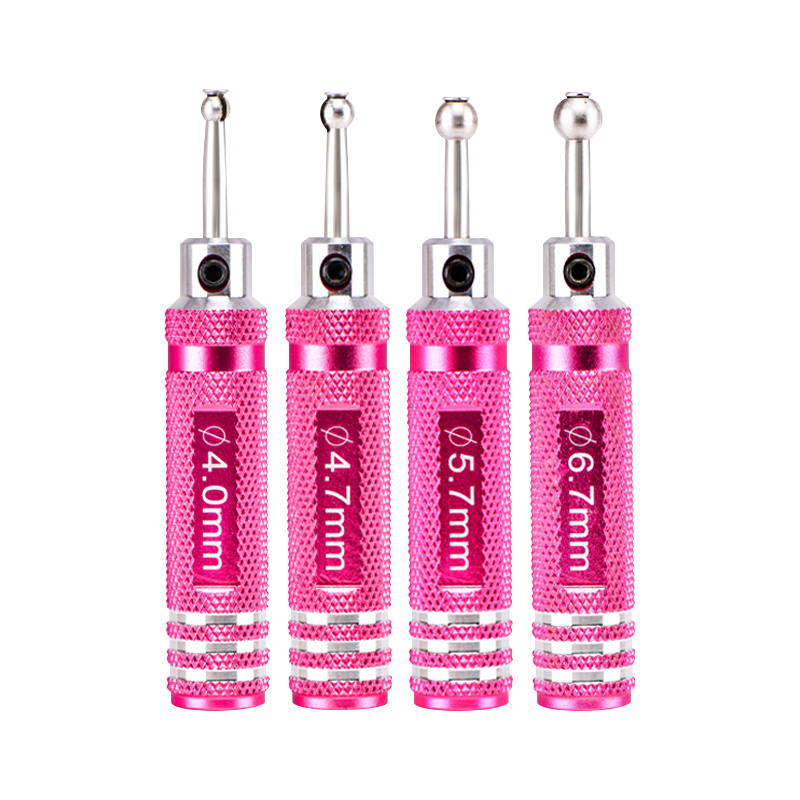 1Pc CNC Aluminum Handle Stainless Steel Hole Reamer Ball Link Expander Screwdriver RC Model Repair Tool 4.0/4.7/5.7/6.7mm Pink