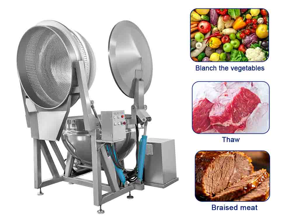 Industrial blanching kettle with automatic flipping basket 