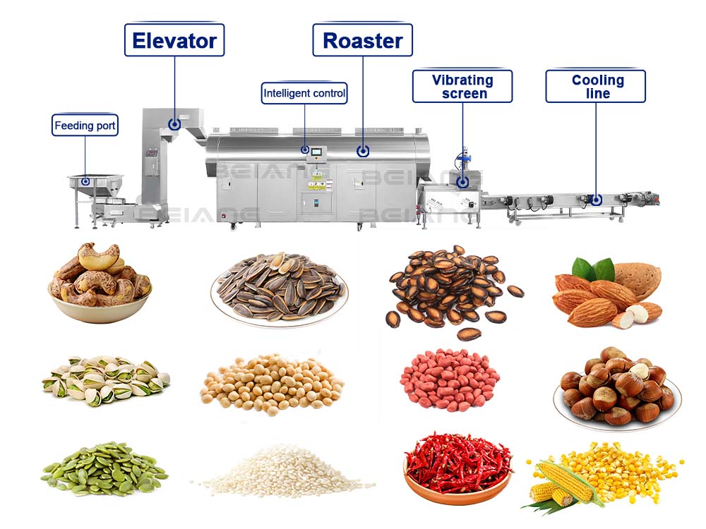 Cashew nut roasting processing line