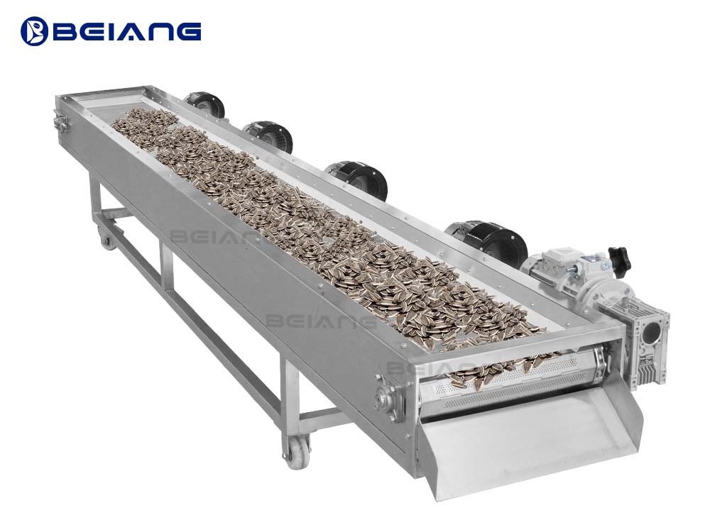 Cooling conveyor with sunflower seeds
