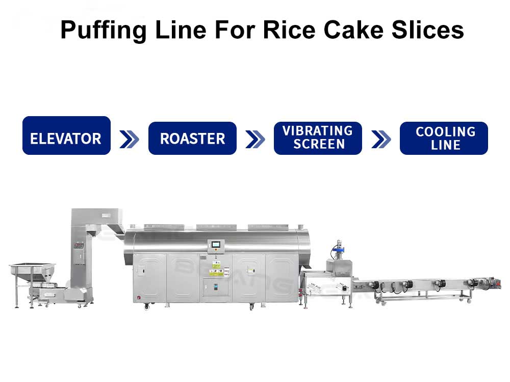 Puffing line for rice cake slices