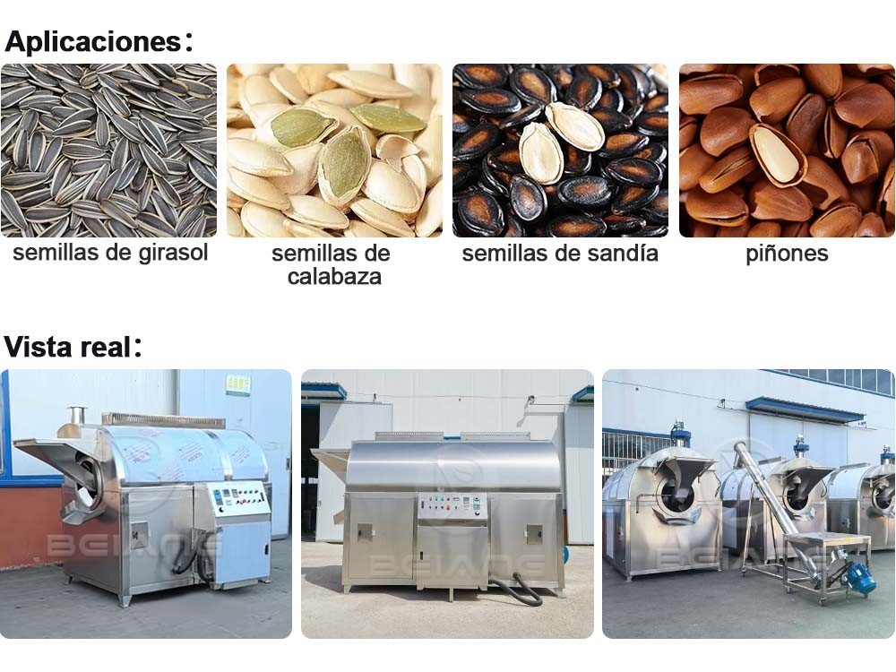 M&aacute;quina tostadora de semillas de girasol tipo tambor, el&eacute;ctrica/a gas