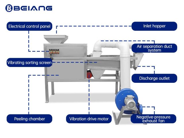 Structures of the peanut peeling machine