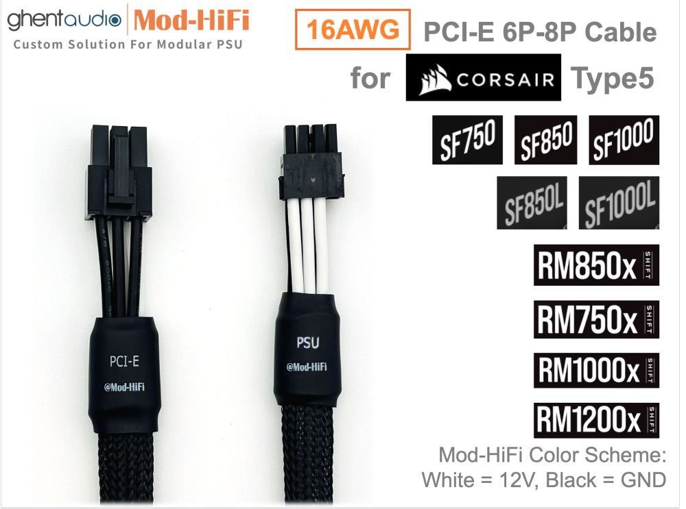 PCI-E GPU 6P Cable for Corsair RMx-Shift Series: RM750x shift, RM850x shift, RM1000x shift, RM1200x shift