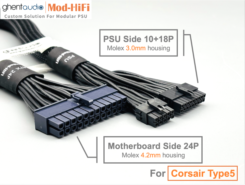 ATX 24P Cable for Corsair SF Series: SF750 Titanium (new, black), SF850 Platinum, SF1000 Platinum