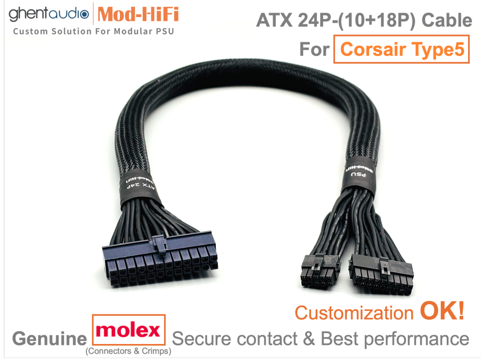 ATX 24P Cable for Corsair SF Series: SF750 Titanium (new, black), SF850 Platinum, SF1000 Platinum