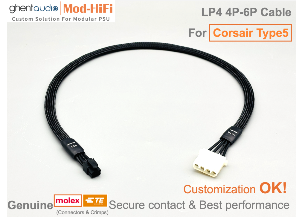 Molex LP4 Cable for Corsair SF Series: SF750 Titanium (new, black), SF850 Platinum, SF1000 Platinum