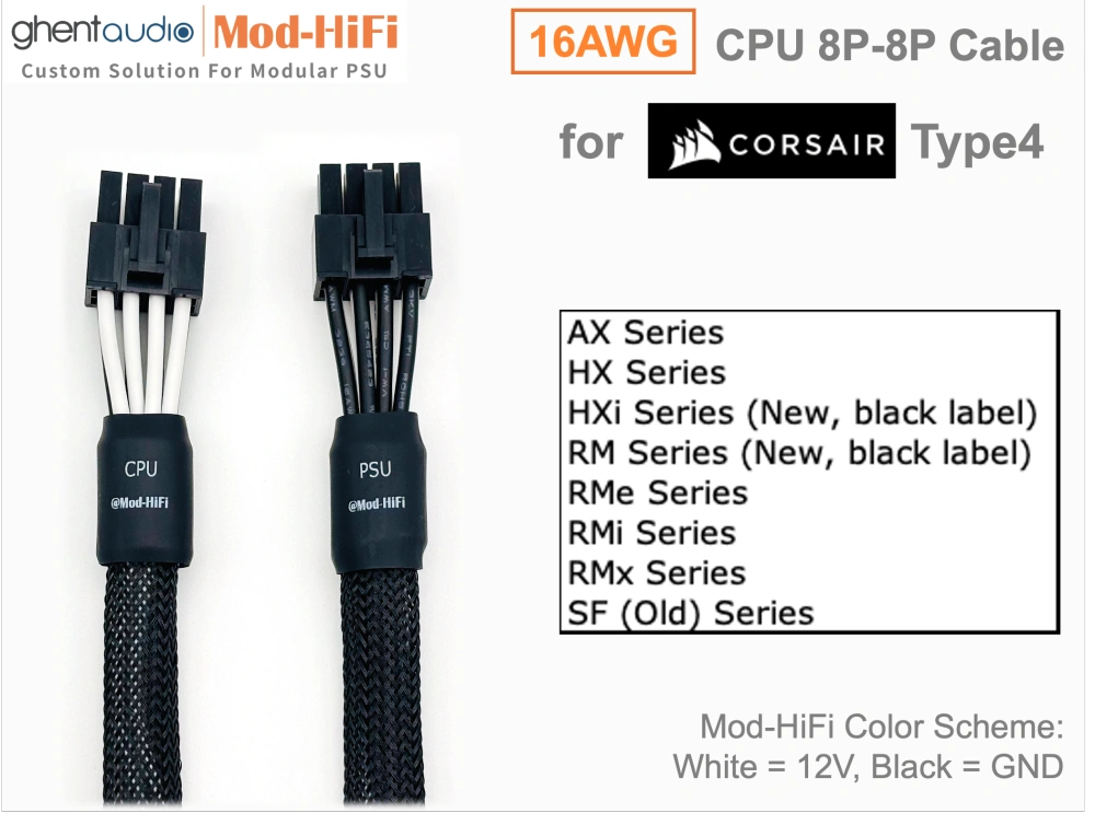 CPU 8P Cable for Corsair Type4: e.g. AX1000 | HX1200 | HX1500i | RM850 ...