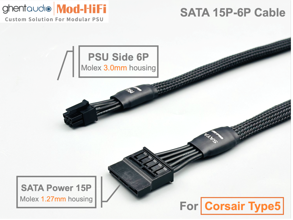 SATA 15P Cable for Corsair SF Series: SF750 Titanium (new, black), SF850 Platinum, SF1000 Platinum