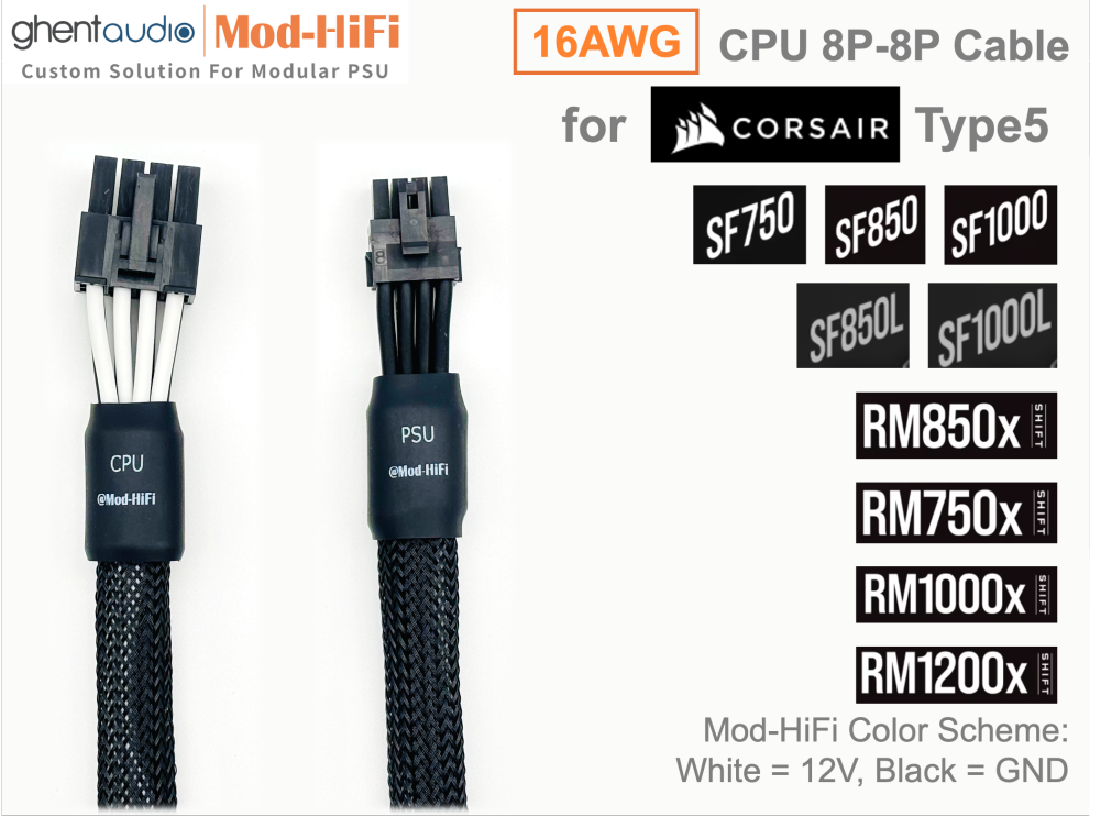 CPU 8P Cable for Corsair SF Series: SF750 Titanium (new, black), SF850 Platinum, SF1000 Platinum