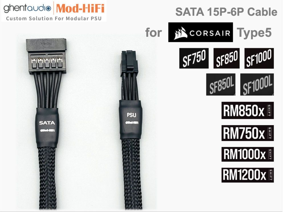 SATA 15P Cable for Corsair SF Series: SF750 Titanium (new, black), SF850 Platinum, SF1000 Platinum