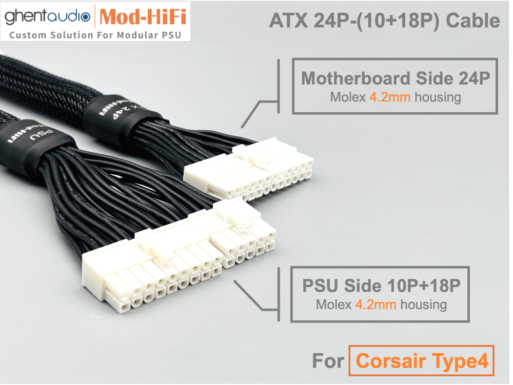 ATX 24P Cable for Corsair HXi (New) Series: HX1000i (black), HX1200i (black), HX1500i