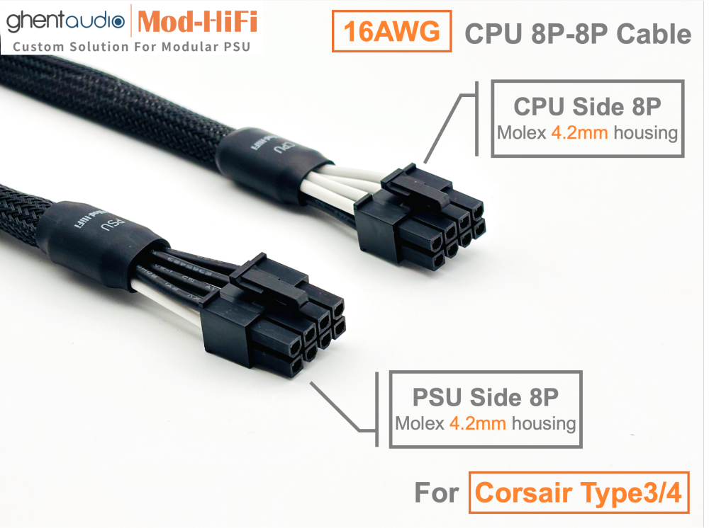 CPU 8P Cable for Corsair HXi (New) Series: HX1000i (black), HX1200i (black), HX1500i