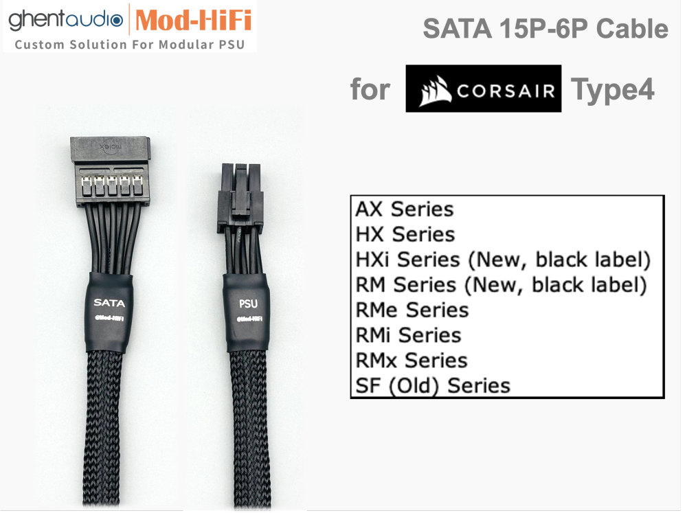 SATA 15P Cable for Corsair RM (New) Series: RM650 (black), RM750 (black), RM850 (black)