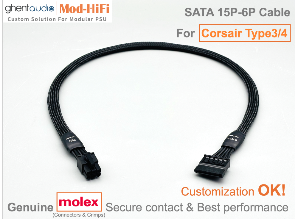 SATA 15P Cable for Corsair HXi (New) Series: HX1000i (black), HX1200i (black), HX1500i