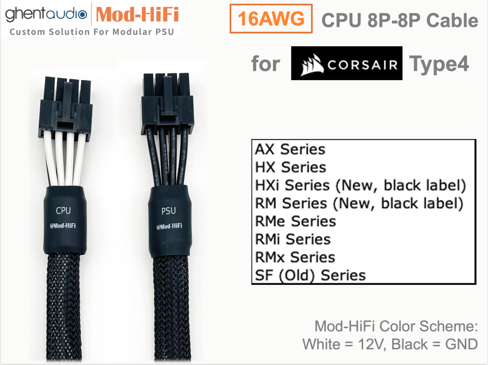 CPU 8P Cable for Corsair SF (Old) Series: SF450 Gold, SF450 Platinum, SF600 Gold, SF600 Platinum, SF750 Platinum