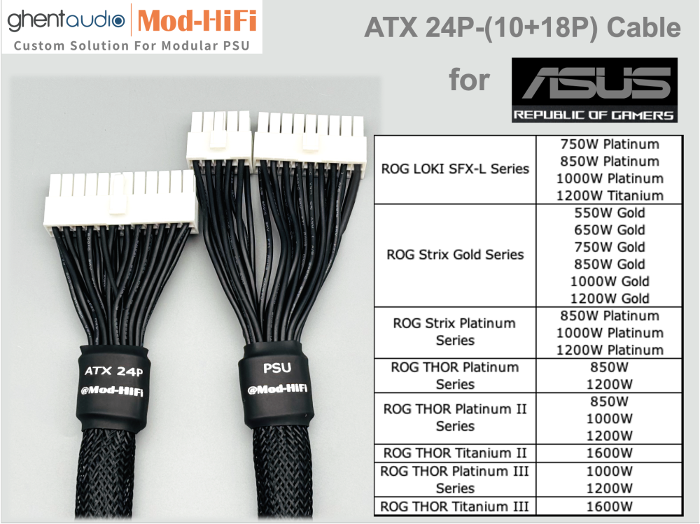ATX 24-Pin Cable for ASUS: e.g. ROG THOR Platinum II 1200W | ROG LOKI SFX-L 850W Platinum | ROG STRIX 1000W Gold | TUF Gaming 750W Gold...