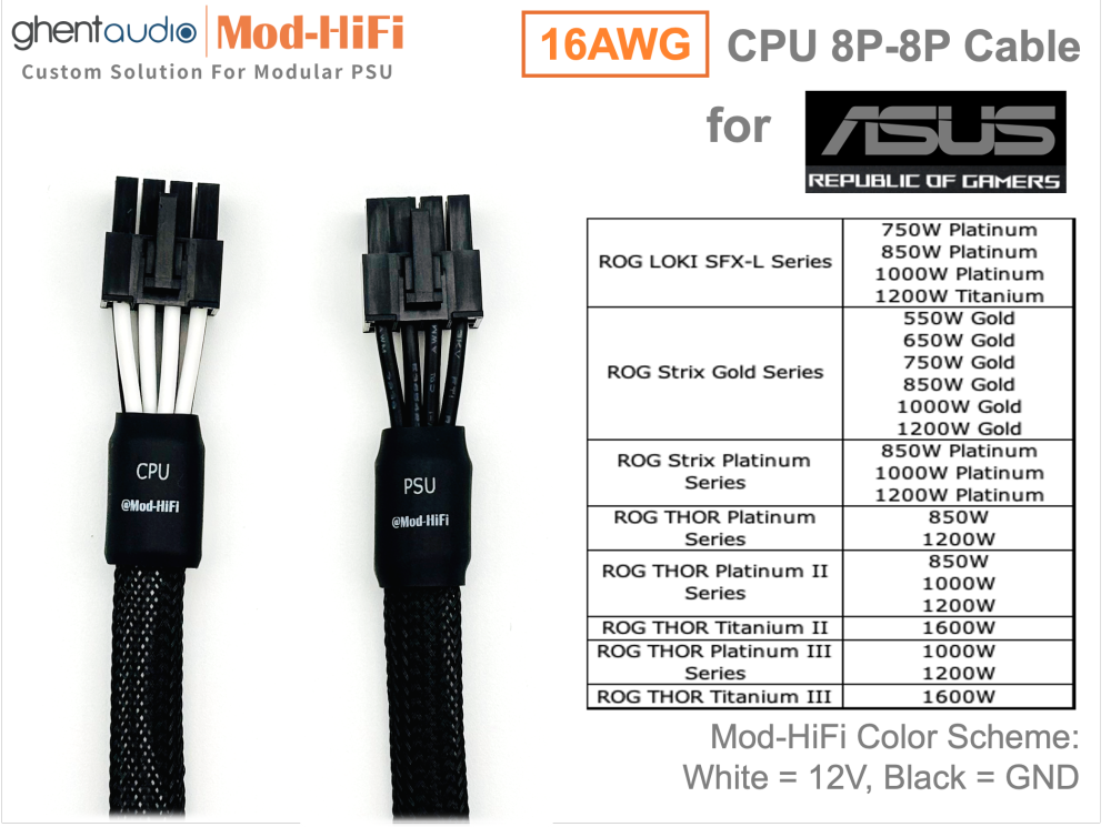 CPU 8P Cable for ASUS: e.g. ROG THOR Platinum II 1200W | ROG LOKI SFX-L 850W Platinum | ROG STRIX 1000W Gold | TUF Gaming 750W Gold...