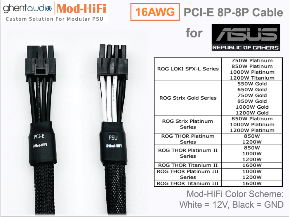 PCI-E GPU 8P Cable for ASUS: e.g. ROG THOR Platinum II 1200W | ROG LOKI SFX-L 850W Platinum | ROG STRIX 1000W Gold | TUF Gaming 750W Gold...