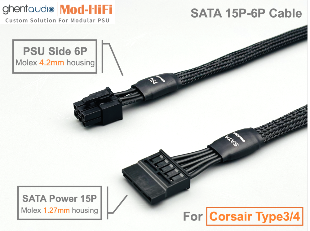 SATA 15P Cable for Corsair RM (New) Series: RM650 (black), RM750 (black), RM850 (black)