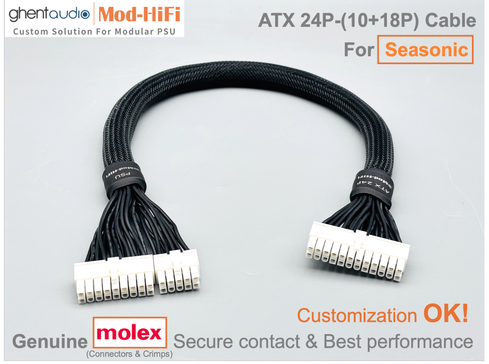 ATX 24-Pin Cable for Seasonic: e.g. CORE Gold GX-650 | FOCUS Gold GM-850 | FOCUS Platinum PX-850 | PRIME ATX 3.1 TX-1600 | PRIME Platinum PX-1300 | VERTEX Platinum PX-1000...