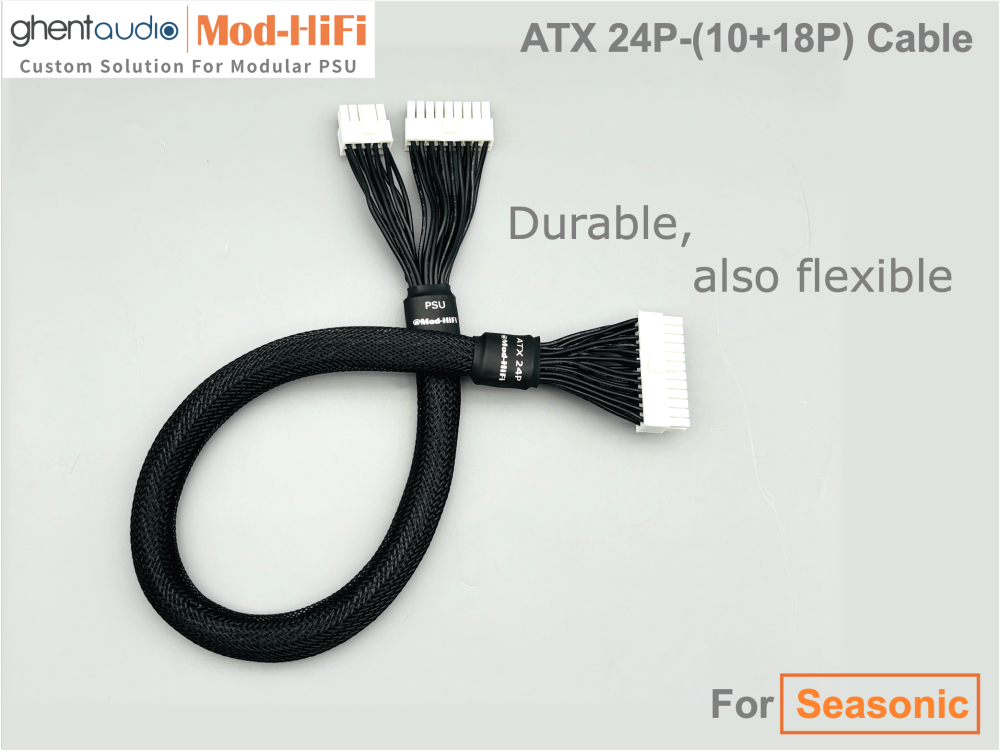 ATX 24-Pin Cable for Seasonic: e.g. CORE Gold GX-650 | FOCUS Gold GM-850 | FOCUS Platinum PX-850 | PRIME ATX 3.1 TX-1600 | PRIME Platinum PX-1300 | VERTEX Platinum PX-1000...