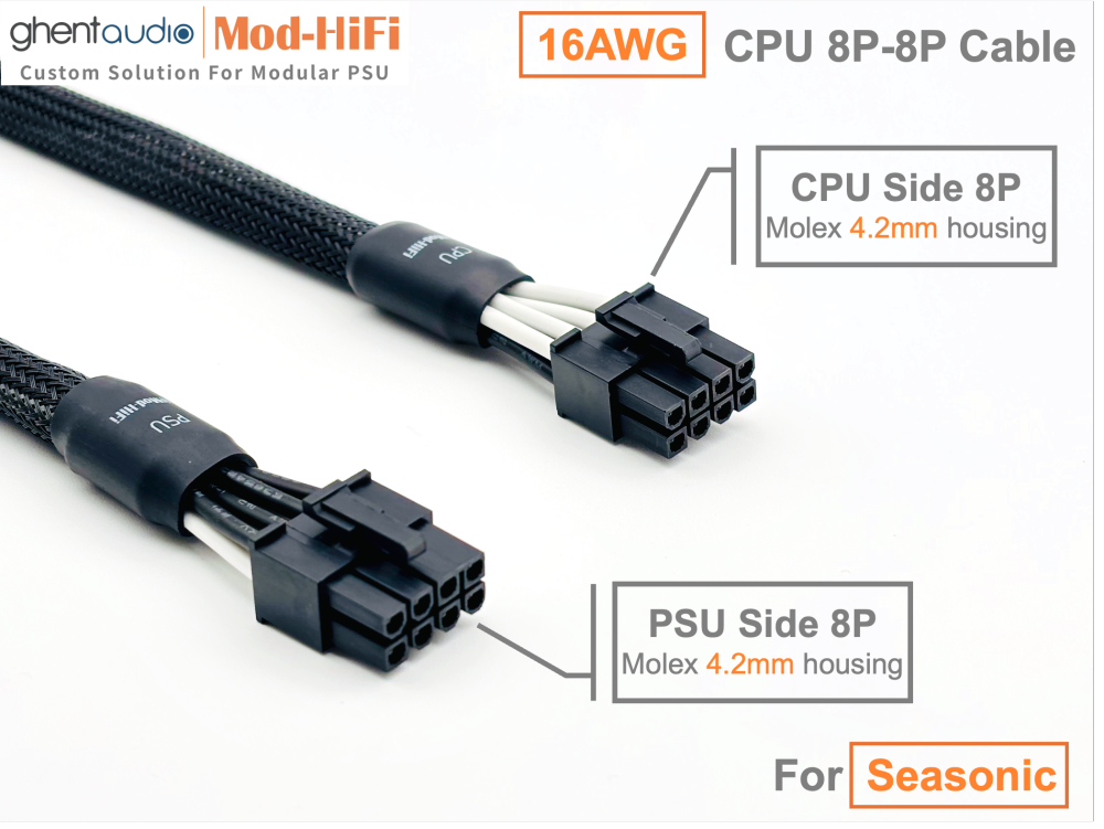 CPU 8P Cable for Seasonic: e.g. CORE Gold GX-650 | FOCUS Gold GM-850 | FOCUS Platinum PX-850 | PRIME ATX 3.1 TX-1600 | PRIME Platinum PX-1300 | VERTEX Platinum PX-1000...