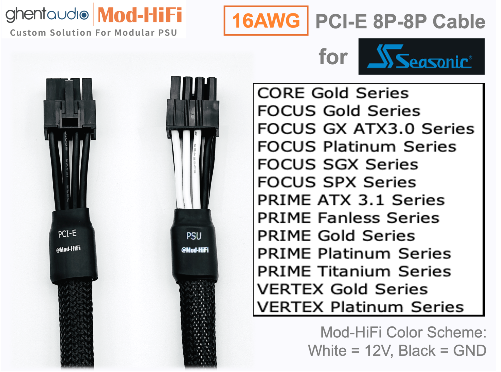 PCI-E GPU 8P Cable for Seasonic PRIME Titanium Series: TX-650, TX-750, TX-850, TX-1000, TX-1300, TX-1600