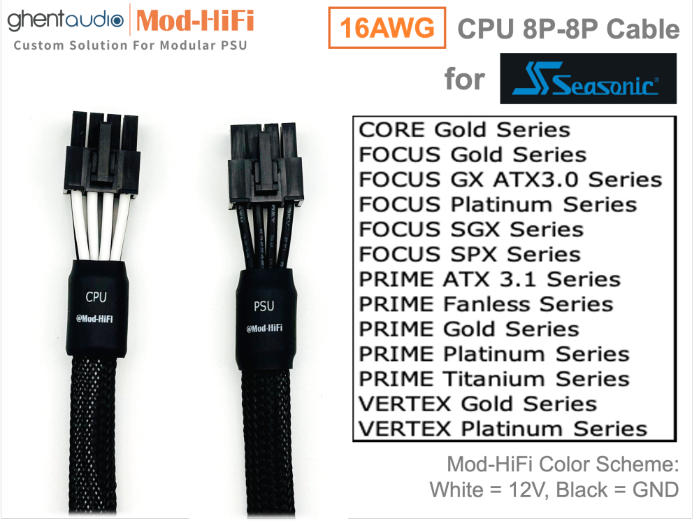 CPU 8P Cable for Seasonic CORE Gold Series: GM-500, GM-550, GM-650, GX-500, GX-550, GX-650, GX ATX3 650W, GX ATX3 750W, GX ATX3 850W