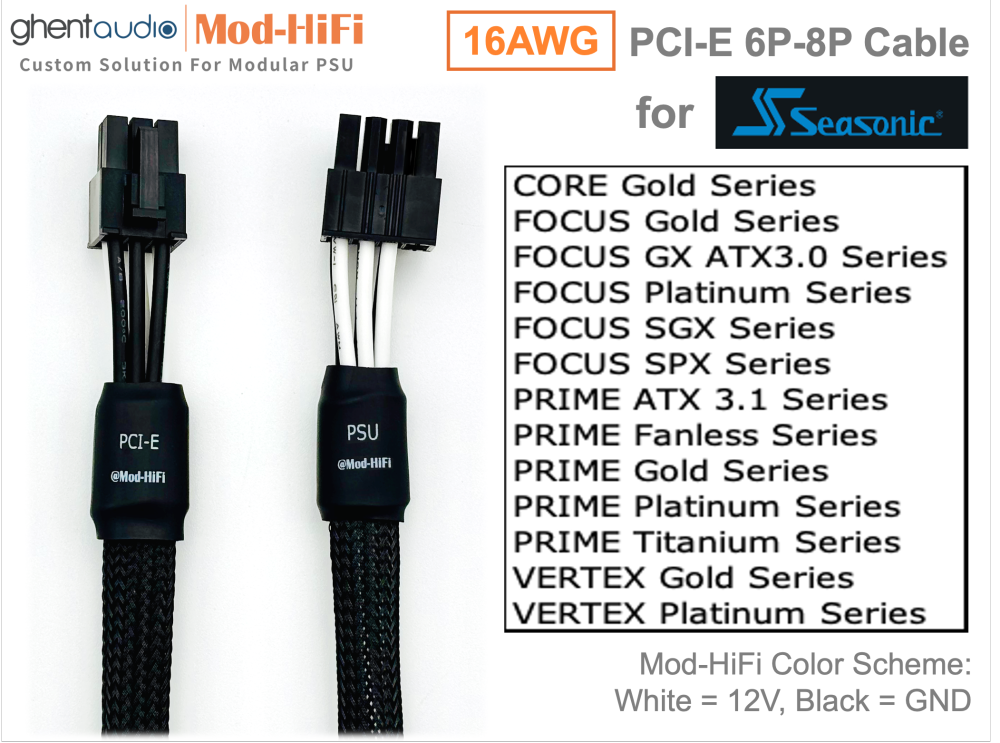 PCI-E GPU 6P Cable for Seasonic FOCUS Gold Series: GM-550, GM-650, GM-750, GM-850, GX-550, GX-650, GX-750, GX-850, GX-1000