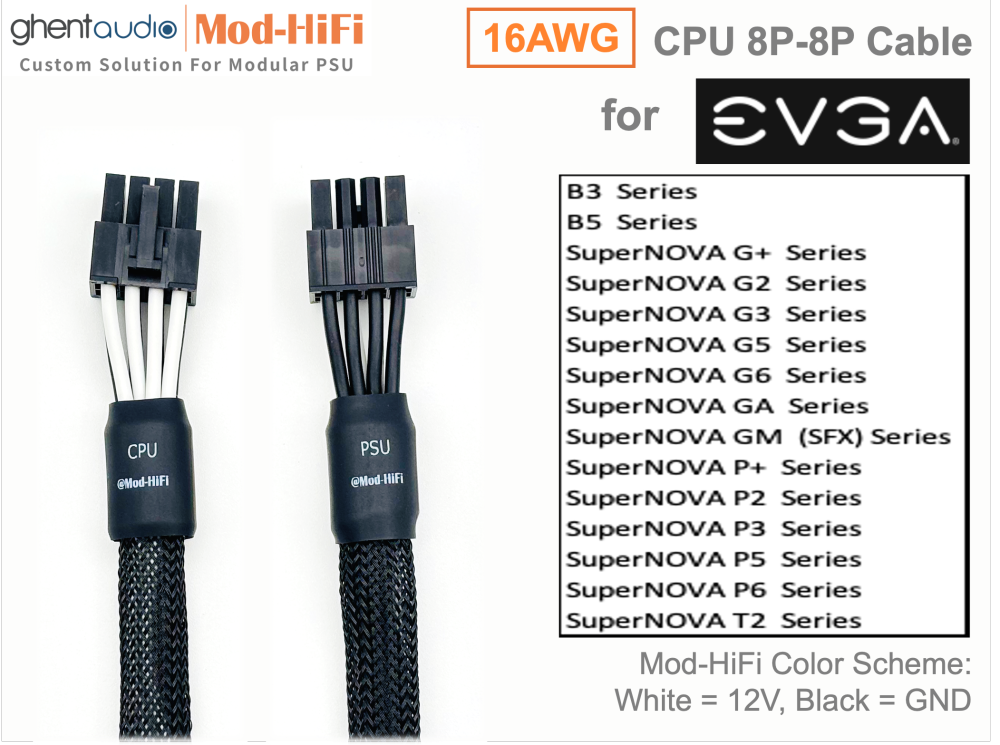 CPU 8P Cable for EVGA: e.g. B5 850W | SuperNOVA G+ 1300W | SuperNOVA G6 750W | SuperNOVA P5 1000W | SuperNOVA T2 1600W...